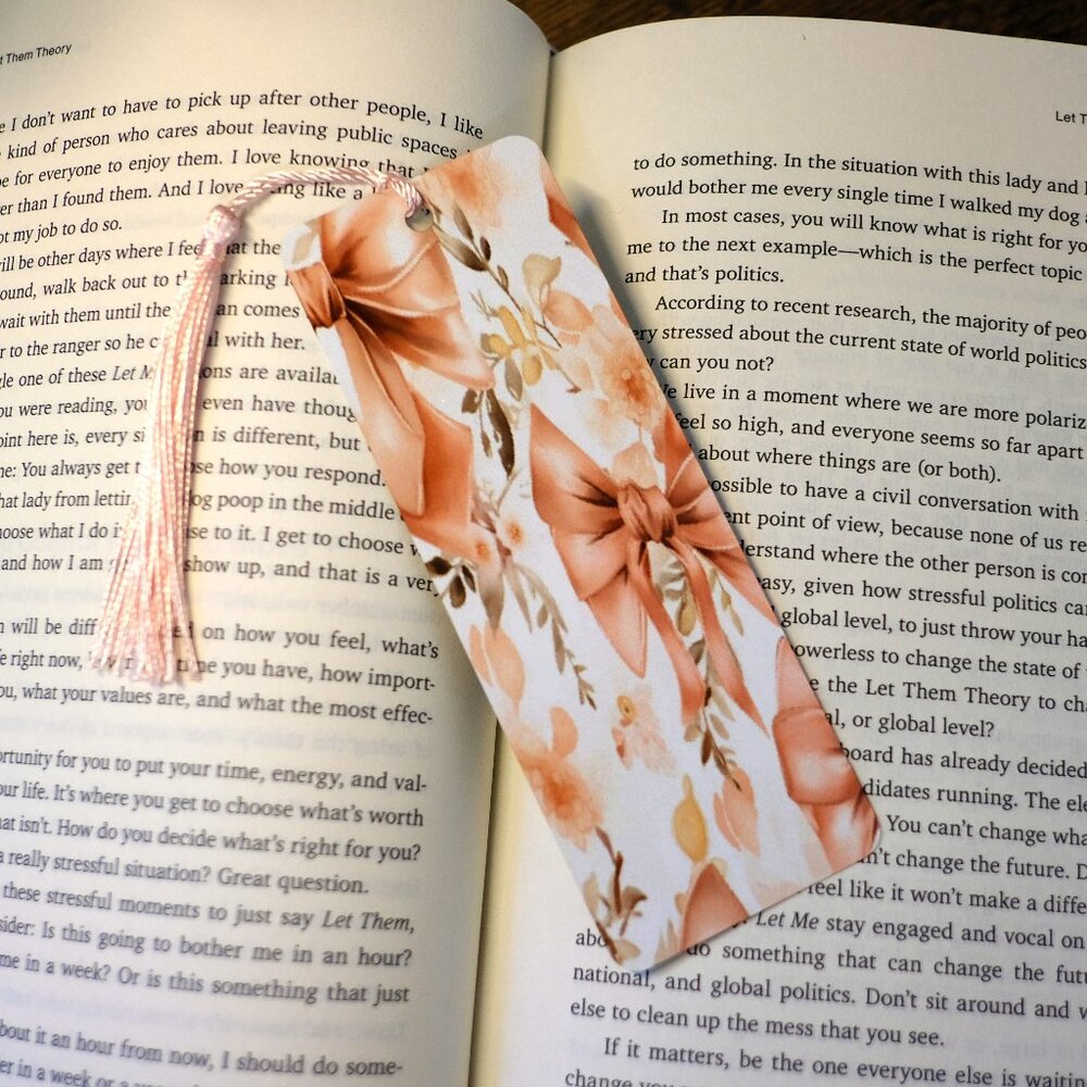 Pink Bows Metal Bookmark with Tassel, Handmade, trending, place holder, books